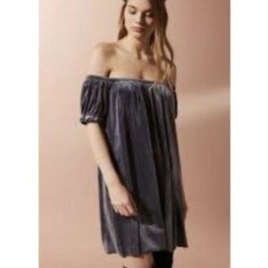 Silver Grey off the shoulder Swing Dress